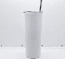 Sublimation straight Tumblers 20oz blank white skinny cup with lid straw 600ml Stainless steel drinking cups vacuum insulated wate4449859