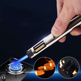 Factory Direct Supply Windproof Straight Torch Blue Flame Lighter Refillable Gas Unfilled Jet Flame Butane Cigar Torch Lighter