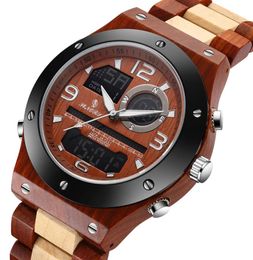 Real Wood Watch Men Dual Time Display Digital Wooden Wristwatch Relogio Masculino Solid Natural Wood Watch Male Back Light Clock L4820901