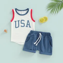 Clothing Sets FOCUSNORM 0-24M Independence Day 2pcs Baby Boys Clothes Letter Printed Sleeveless Pullover Vest Solid Shorts