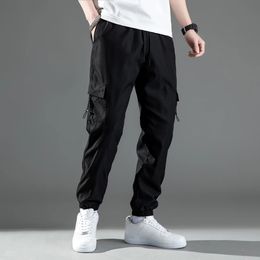 Mid Waist Stylish Drawstring Design Men Trouser Polyester Overalls Thermal for Dating Cargo Pants Pocket 240422