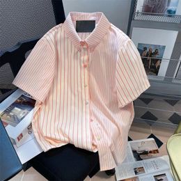 Women's Blouses EBAIHUI Pink Stripe Spliced Shirt Summer Preppy Style Short Sleeved Blouse Cute Colorful Button Korean Edition Blusas