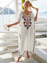 Basic Casual Dresses Fitshinling Embroidered Flower Vintage Long Dress Women Dance Wear White Summer Maxi Party Dresses Ladies Come T240508
