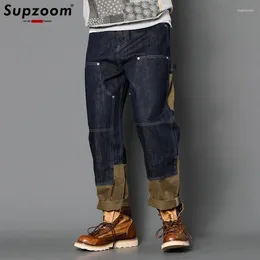 Men's Jeans Supzoom Arrival Top Fashion Autumn Zipper Stoashed Casual Patchwork Cargo Denim Pockets Cotton Men