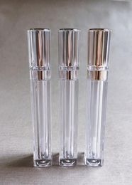 Whole Beauty Cosmetics Makeup Packaging 8ML Sliver Gold Square Clear Lip Gloss Tube Bottle Empty Tubes Lipblam Lipstick Lipglo7583878