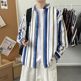 Men's Casual Shirts Explosive Fashion Striped Slim Shirt Youth Sense Of Daily Hong Kong Style Students Loose Long-sleeved Top