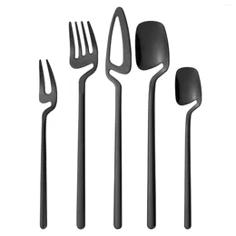 Dinnerware Sets 5Pcs Set Spoon Fork Cutlery Flatware Stainless Steel Hanging For Dessert Salad Gold Tableware Mini