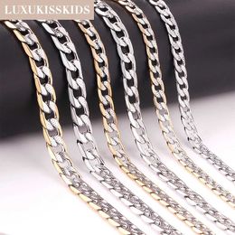 Chains LUXUKISSKIDS Mens Cuban Link Chains Golden Necklace Stainless Steel Basic Punk Gothic Maxi Solid Curb Choker For Women No Fade d240509