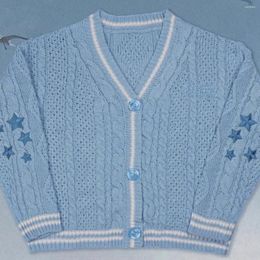 Women's Knits 1989 American Vintage Star Knitted Cardigan Casual Loose All Match V-neck Women Sweater Coat Fashion Elegant Ladies Knitwear