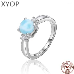 Cluster Rings XYOP 925 Silver Gift Round Natural Larimar Ring The Girl Next Door Is Clean And Calm