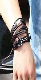 Cahomo Handmade vintage woven leather bracelet alloy rock guitar leather Jewellery multilayer decoration gifts3889566