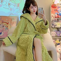 Women's Robe Winter Warm Nightwear Thickened Flannel Robe Casual Home Wear Coral Fleece Bathrobe Women Autumn Peignoirs Loose Nightgown