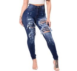 High Waisted Ripped Jeans for Women Pants Plus Size Skinny Jeans Denim Boyfriend Lace Slim Stretch Holes Pencil Trousers Bag3288307
