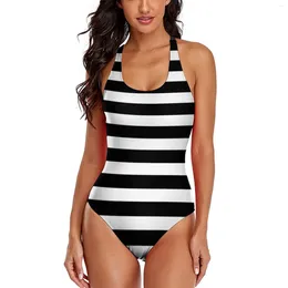 Women's Swimwear Classic Retro Stripped Swimsuit Sexy Black White Stripes Halloween 1 Piece Women Push Up Swimsuits Modern Bathing Suit