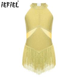 Girl's Dresses Childrens ballet dance gymnastics exercise tight fitting clothing stage costumes sleeveless rhinestones pleated tight fitting clothingL2405