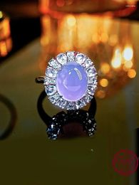 Cluster Rings 2024Violet Jade Medal Pigeon Egg 925 Sterling Silver Ring Set With High Carbon Diamonds To Match Face Wedding Jewellery