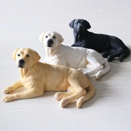 Sculptures Creative Decor Labrador Dog Art Sculpture Simulated Animal Model Collection Figurines Miniatures Resin Craft Home Decoration