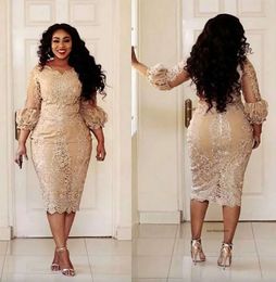 African Champagne Mother Of The Dresses Jewel Neck Applique Illusion 3 4 Long Sleeve Evening Gowns Mermaid Prom Dress 0509