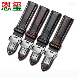Watch Bands Carbon Fibre Watchband 16 18 20 22 24mm Black With White Red Blue Orange Line Strap For Men And Women Accessories