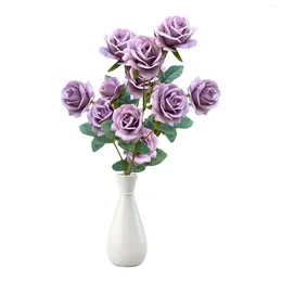 Decorative Flowers 2pc Single 6 Head Rose Long Pole Flannel Wedding Festival Artificial Foreskin Thanksgiving Table Decorations