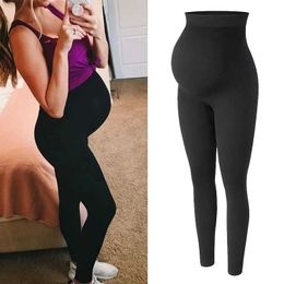 Maternity Bottoms High Waist Maternity Leggings Women Belly Support Knitted Leggins Black Workout Pregnancy Clothes Body Shaper Trousers T240509
