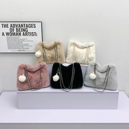 Drawstring Women Plush Satchel Bag Soft Versatile Shopping Faux Fur With Pendant Large Capacity Female Fashion Travel
