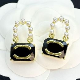 Black Crystal Designer Earrings Pearl Studs Design Brand Letter Earring Jewellery 925 Silver Plated Stud Fashion Men Women Souvenir Gift Birthday Gift