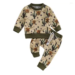 Clothing Sets Western Baby Girl Boy Clothes Cow Print Crewneck Pullover Sweatshirt Jogger Pants 2Pcs Fall Winter Outfit