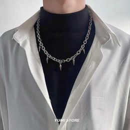 Chains Hip Hop Rivet Necklace For Man Woman Titanium Steel Cone Pendant Sweater Chain Choker Jewelry Punk Male Cool Accessories d240509