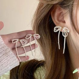 Dangle Earrings Light Luxury Bowknot Pearl Long Tassel Bow Drop For Women Fashion Elegant Wedding Jewellery Gifts