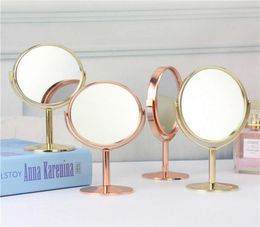 Gold Rose 3 Inch Round Small Desktop Cosmetic Mirror Beauty Jewelry Double Sided Metal8703079