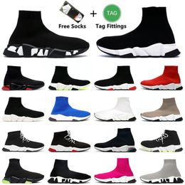 aaa quality sock shoes men women Graffiti White Black Red Beige Clear Sole Lace-up Neon Yellow socks speed runner trainers flat chaussure speed trainer sneakers