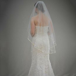 Bridal Veils Single Layer Waltz Fingertip Length Black Ivory Veil With 1 4 Satin Edge 2296