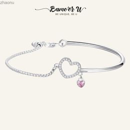 Chain BAMOER U Romantic New 925 Pure Silver Heart Pink CZ Chain Bracelet Womens Pure Silver Jewellery SCB117 XW