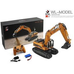 WLtoys 16800 116 24G Excavator RC Car Toys Styling 23 Channel Road Construction All Metal Truck Autos With LED Light Smoke 240508