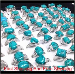 Whole 50Pcs Mix Styles Colorful Turquoise Stone Rings For Women Ladies Fashion Jewelry Ring Brand New Sded8 Yfolv3765360