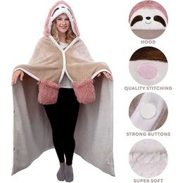 Women's Robe Women Cartoon Robes Cute Sleepwear Winter Hooded Blanket With Gloves Cashmere Blend Soft TV Blanket Casual Loungwear Nightgown