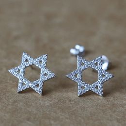 925 Sterling Silver David Star Stud Earrings Knot Stars Tiny pendientes For Women Girl Homme Bijoux Simple Piercing Body Jewellery 240506