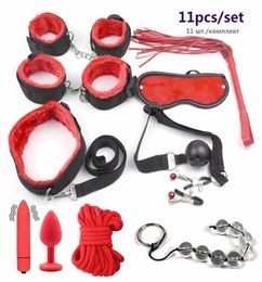 Sex Nipple Clamps Whip Mouth Gag Sex Mask Anal Plug Vibrator Bondage Set Erotic Sex Toys for Woman Men Adult Game T1911282053761