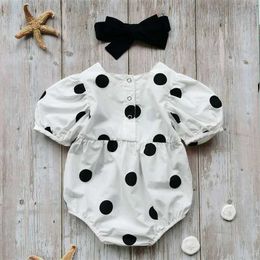 Rompers Newborn Baby Girls Print Romper Dress Polka Dot Puff Short Sleeve Bodysuit Jumpsuit 2PC Summer Outfits H240508