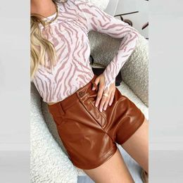 Women's Shorts 2023 Sexy PU Womens Shorts High Waist Vintage Fashion Casual Faux Leather Shorts Female Office Wear Shorts Y240504