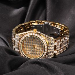 Trendy Men Hiphop Watch Bracelet Gold Plated Full Bling CZ Diamond Stone Quartz Watches Bracelets for Mens Jewellery Gift 288L