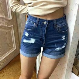 Women's Jeans 2024 Summer Denim Shorts Ripped Style Women Casual Slim Elastic High Waist Straight Leg Short Streetwear