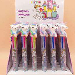 Retractable wholesale Pen Cartoon Unicorn Kawaii Rainbow Gel Shuttle Ballpoint Liquid Ink Pens Supplies Office Gifts Kids Stationery 6-Color-In-1 s