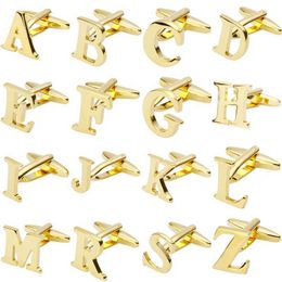 Cuff Links New Jewellery Brass Hand Polished Gold Plated A-Z 26 Letter Cufflinks Fashion Mens French Shirt Cufflinks Q240508