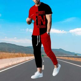 Men's Tracksuits Summer Mens Trousers Tracksuit 3D Printed Red Believe Short Slve T Shirt Casual Oversized Clothing Sportwear 2 Piece Suit T240507