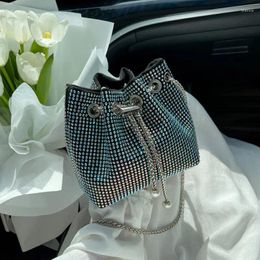 Evening Bags Luxury Diamonds Bucket Women Handbag Elegant Rhinestones Shoulder Round Handle Crossbody Bag Wedding Sling