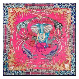 Scarves POBING Luxury Brand Twill Silk Scarf Multicolor Horse Square New Design Print Kerchief Woman Neck Shawl Wraps Echarpe Q240508