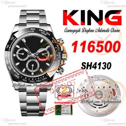 SALE 116500 SA4130 Automatic Chronograph Mens Watch KING Ceramic Bezel Black Stick Dial 904L Oystesteel Bracelet 72H Power Reserv Super Edition Puretime PTRX