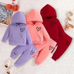 Clothing Sets 2024 Winter Children Hooded Tracksuits Suits 3-24M Toddler Boys Girls Suit Heart Print Sweatshirt And Sports Pants Set